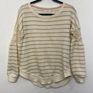 Maurices Women's Cream Striped Crochet Sweatshirt Shirt Long Sleeve S